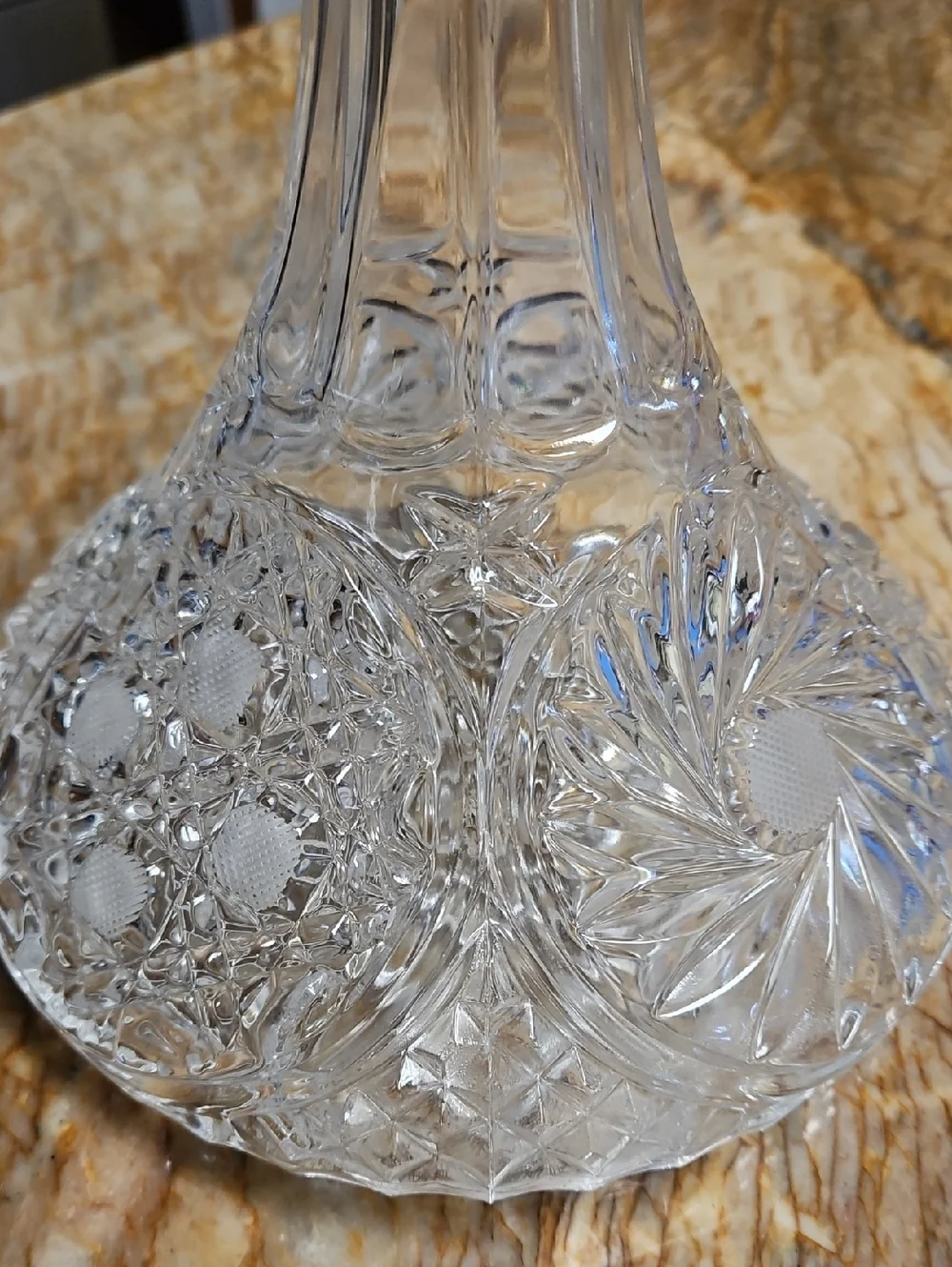 Vintage Crystal Glass Ships Captain Decanter w/Solid Stopper Paneled Neck